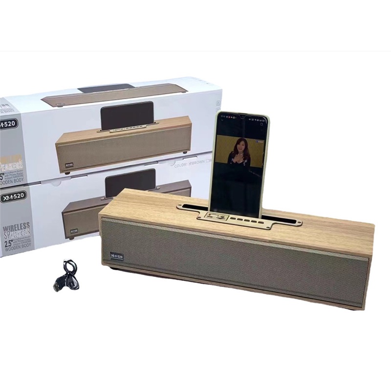 Loa bluetooth XM-520 vân gỗ, Âm thanh cực đỉnh, Thiết kế sang trọng, Bass siêu trầm siêu ấm