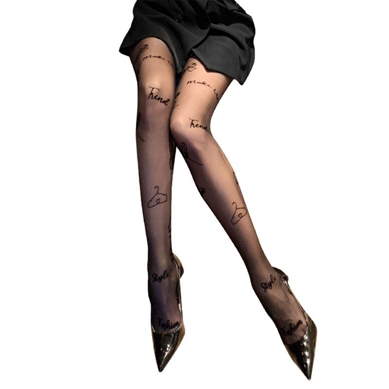 Quần Tất Mỏng Xuyên Thấu In Chữ Màu Đen Quyến Rũ Cho Nữ