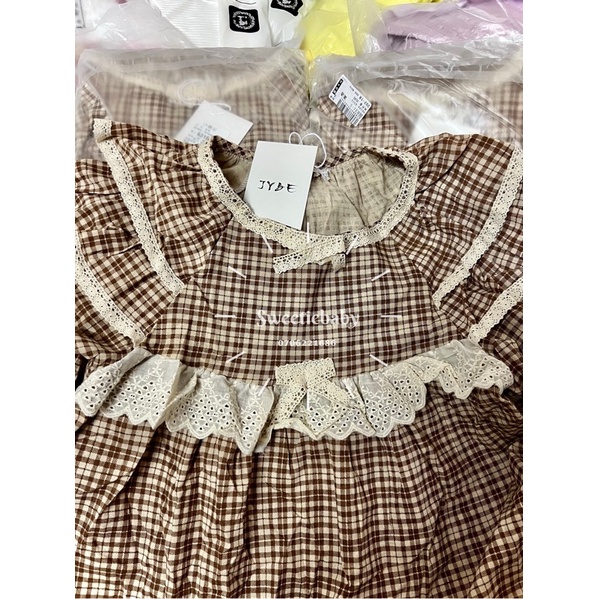 BỘ / VÁY MẶC NHÀ ULZZANG KẺ CARO NÂU BÈO NGỰC rẻ nhất shopee