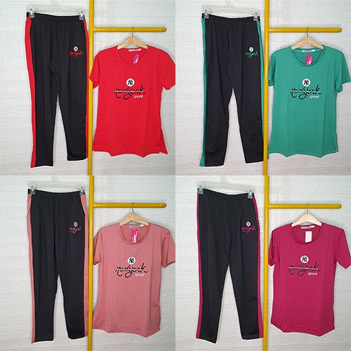 Đồ bộ mặc nhà nữ đẹp cotton Sport quần dài tay ngắn - Chất liệu thun co giãn 4 chiều thoáng mát - Anquachi