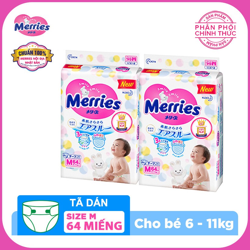 [HN-CHÍNH HÃNG] Bỉm Merries nội địa Nhật thêm miếng dán/quần NB 96/S88/M68/L58/M64/L50/XL44