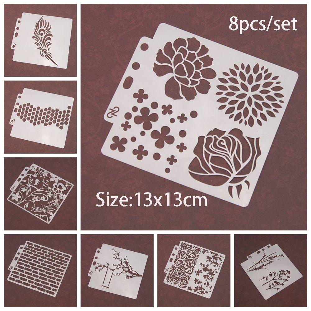 Set 8 Khuôn Vẽ Tem Thủ Công DIY Nhiều Lớp Trang Trí Đa Ứng Dụng