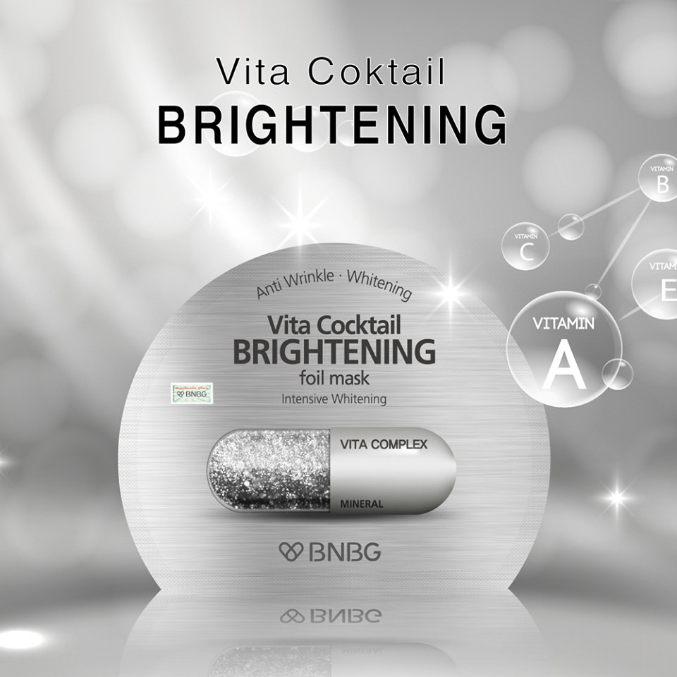 Hộp 10 miếng mặt nạ dưỡng da trắng sáng BNBG Vita Cocktail Brightening Foil Mask Intensive Whitening (màu bạc) x 10