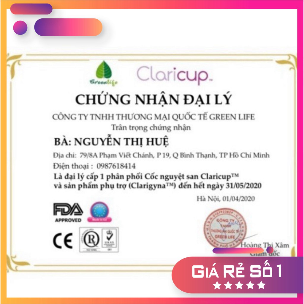 RẺ SỐ 1 Cốc Nguyệt San Kháng Khuẩn Claricup Nhập Khẩu Pháp- Tặng 1 vĩ thuốc tiệt trùng cốc RẺ SỐ 1