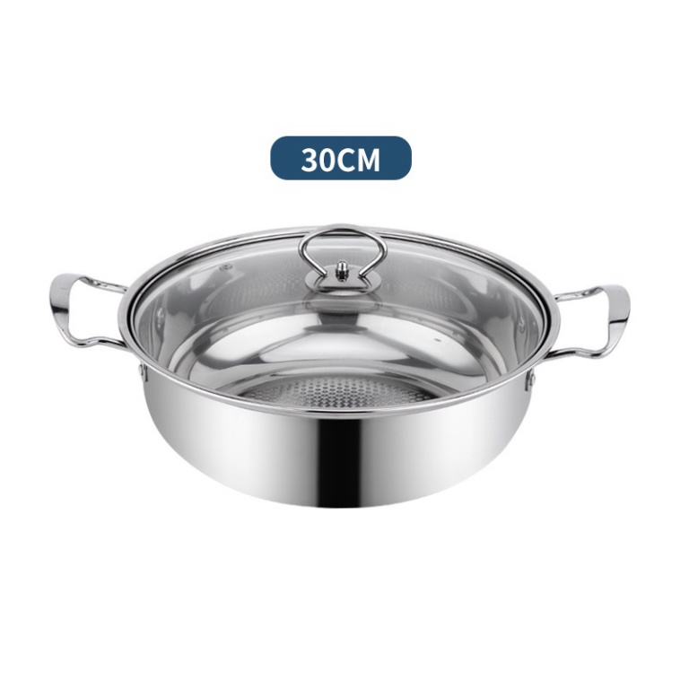 Nồi Lẩu Nắp Kính 30cm, Nồi Ăn Lẩu 1 Đáy Dùng Cho Bếp Từ Và Hồng Ngoại