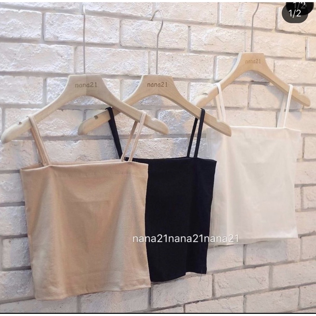 Ảnh thật - Áo hai dây croptop, Áo 2 dây thun trơn co dãn kiểu dáng Hàn Quốc