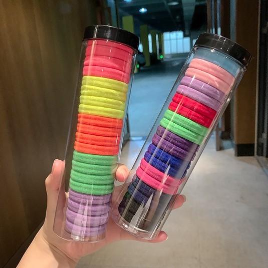 Set 20 Dây buộc tóc chun buộc tóc, cột tóc bằng vải nhiều màu sắc kèm ống đựng trong suốt