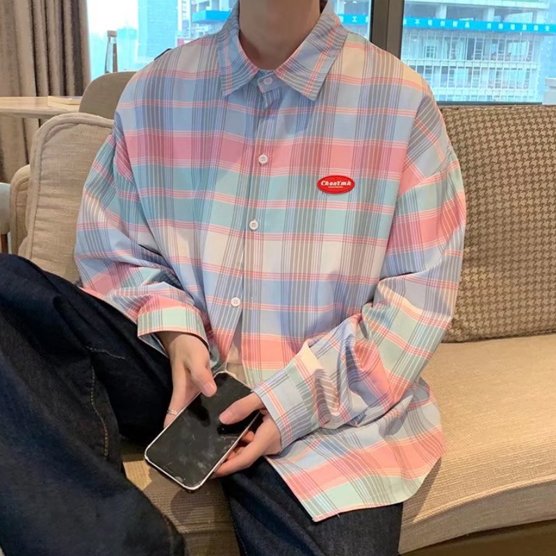 Áo sơ mi tay dài họa tiết kẻ sọc nhiều màu thời trang phong cách Hàn Quốc cho nam