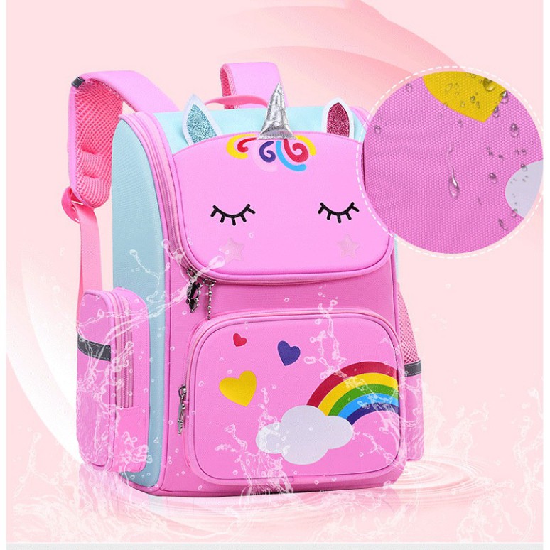 Balo cho bé gái chất xịn hình kì lân siêu đẹp dễ thương cho bé đi học, cặp sách chống thấm nước
