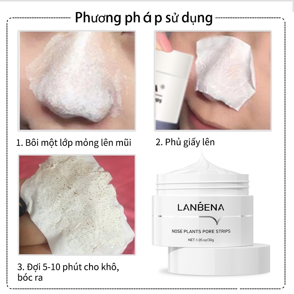 Lanbena Lột Mụn đầu đen Mặt Nạ Loại Bỏ Mụn đầu đen Cho Mũi Và Miếng Lột Mụn Hiệu Quả (30g)