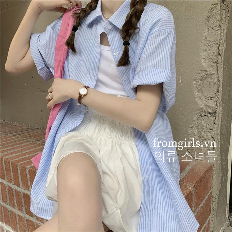Áo sơ mi kẻ nhiều màu, áo sơ mi tay lỡ vải xốp brown.clothes ulzzang - SM07FG
