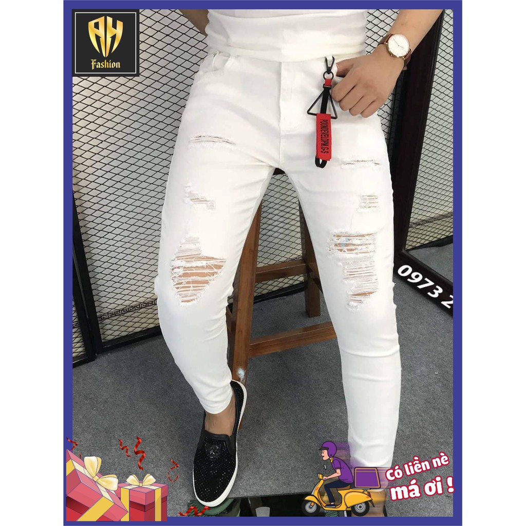 Quần jean nam đen chất bò rách gối cao cấp co giãn 2 màu giá rẻ mẫu mới nhất AHFASHION | BigBuy360 - bigbuy360.vn