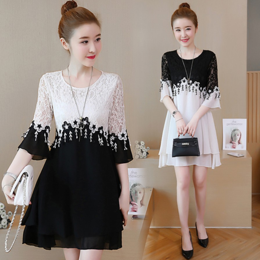 Đầm Nữ Vải Chiffon Đen Trắng | BigBuy360 - bigbuy360.vn