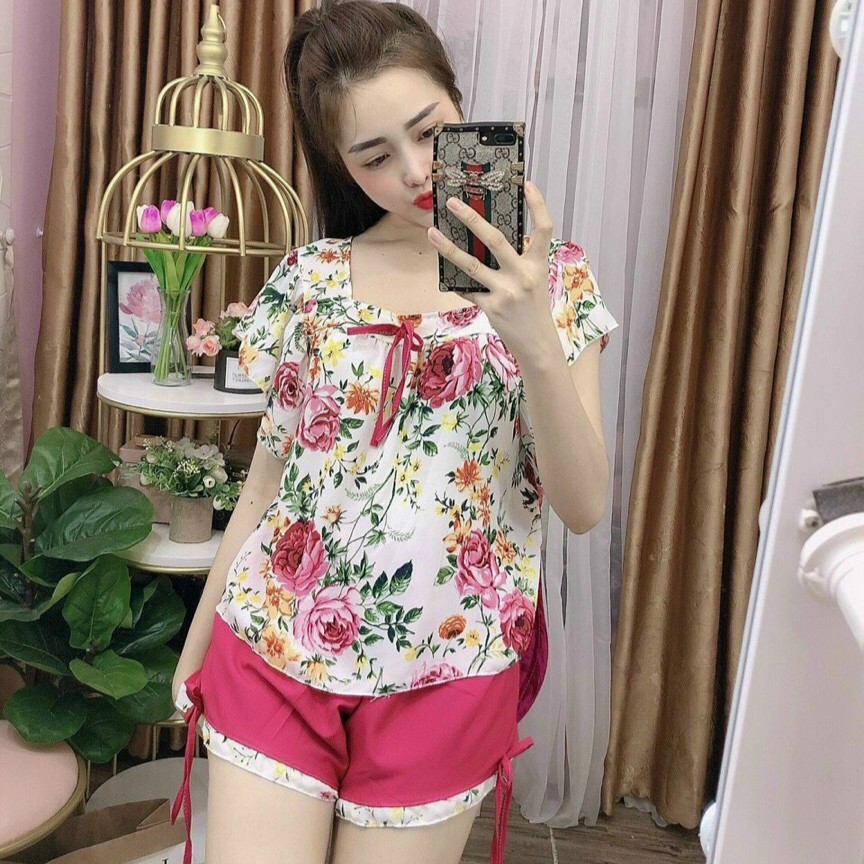 Bộ Đồ Nữ Lụa Mịn Mát, Bộ mặc nhà nữ mềm mát, hoạ tiết xinh, tay ngắn quần đùi