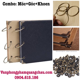 Combo nguyên liệu làm album, scrapbook handmade (8 bo góc, 3 móc, 6 khoen tròn)