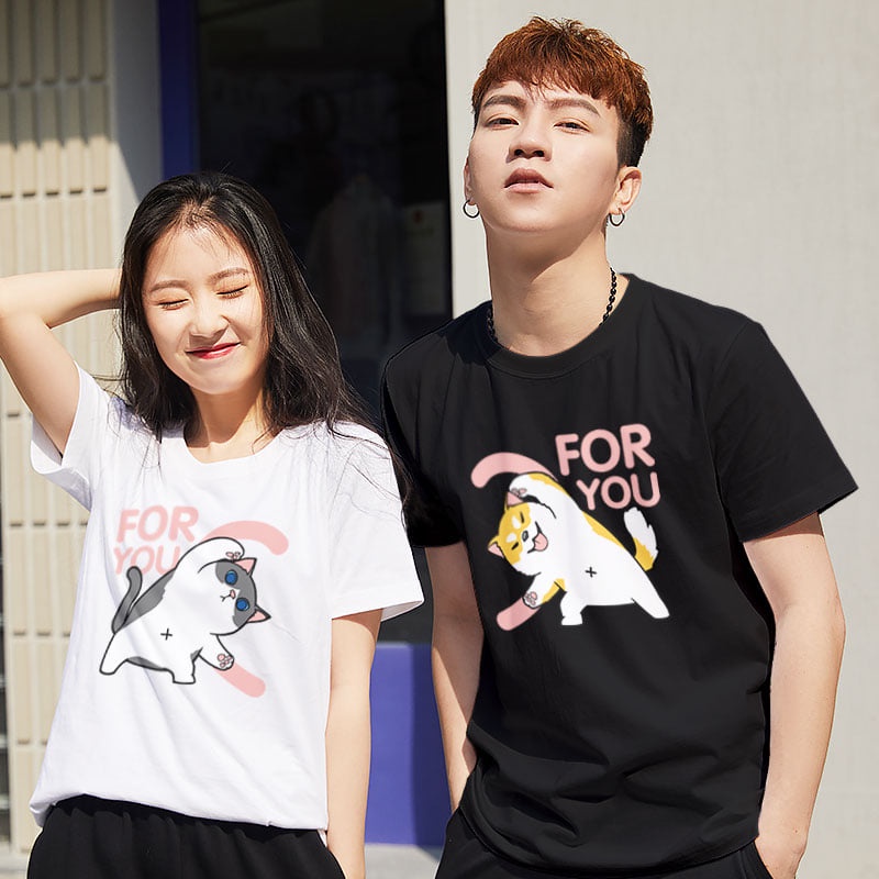 Áo Thun Couple In Hình Chó Mèo Mẫu Áo Đôi Chó Mèo Ghép Đôi Chất Vải Dày Mịn Form Chuẩn