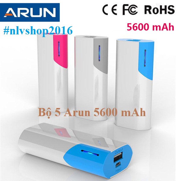Mẫu Mới Combo 5 Pin Sạc Dự Phòng ARUN 5600 mAh chính hãng