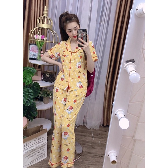 Đồ Bộ Pijama, Bộ Lụa Satin Dài tay Hoạ Tiết Cao Cấp Mặc Nhà-SETBOLUADAI