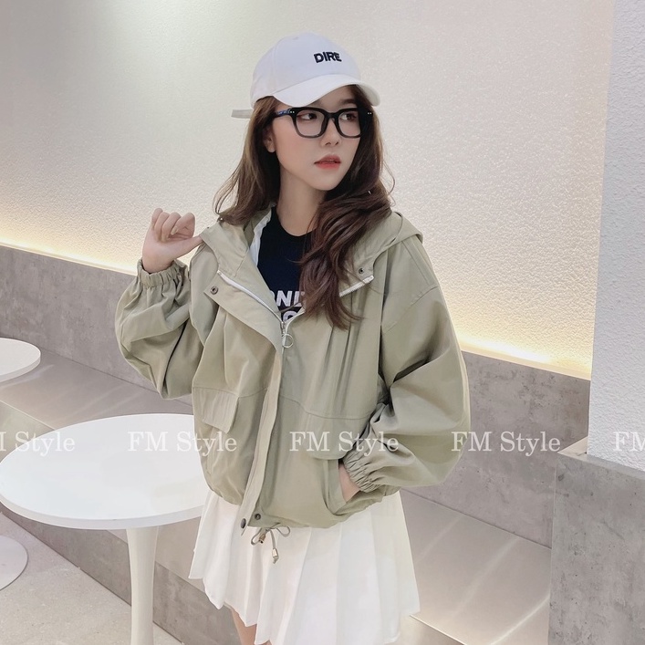 Áo khoác kaki nữ đẹp FM Style form rộng chất kaki xịn rút bo lai thời trang phong cách ulzzang 211028030