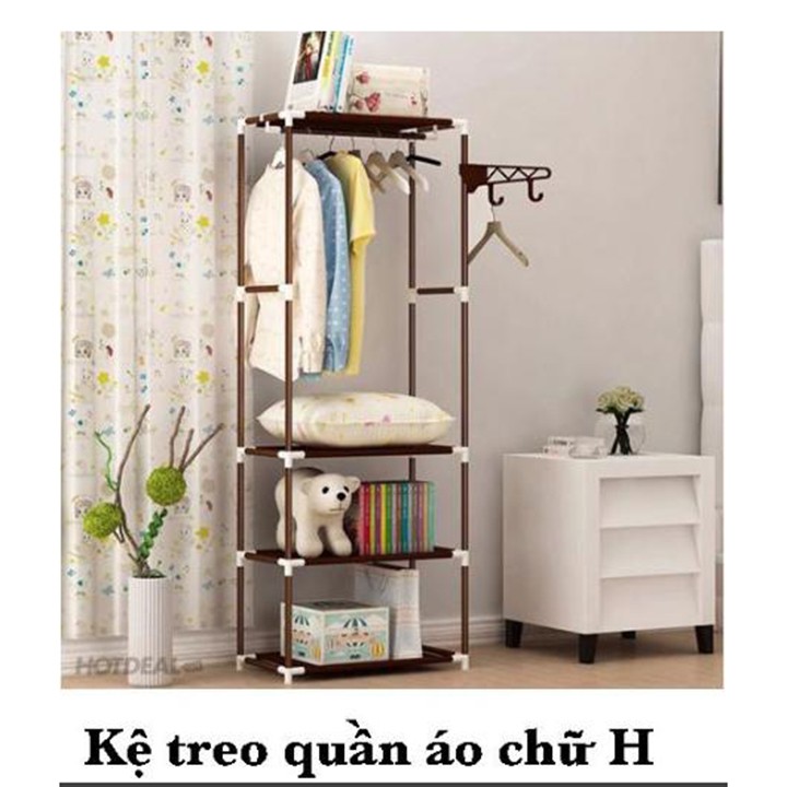 Tủ Kệ treo quần áo chữ H kim loại 1 buồng cao 3 tầng để giày dép túi xách phụ kiện