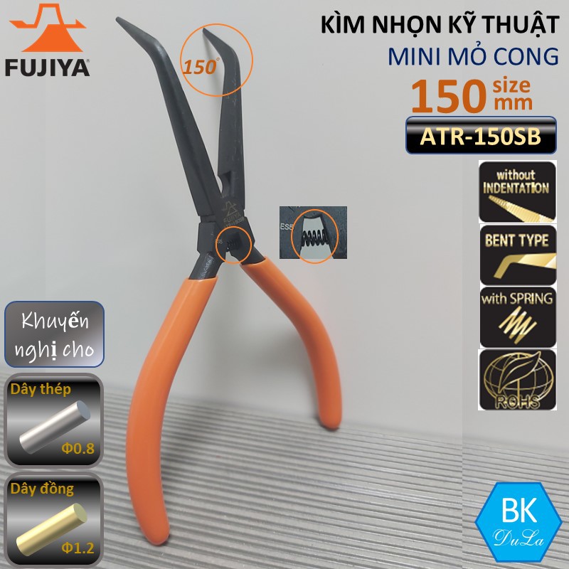 Kìm nhọn kỹ thuật MINI mỏ cong 150mm Fujiya Nhật Bản ATR-150SB Kềm cắt dây thép đồng