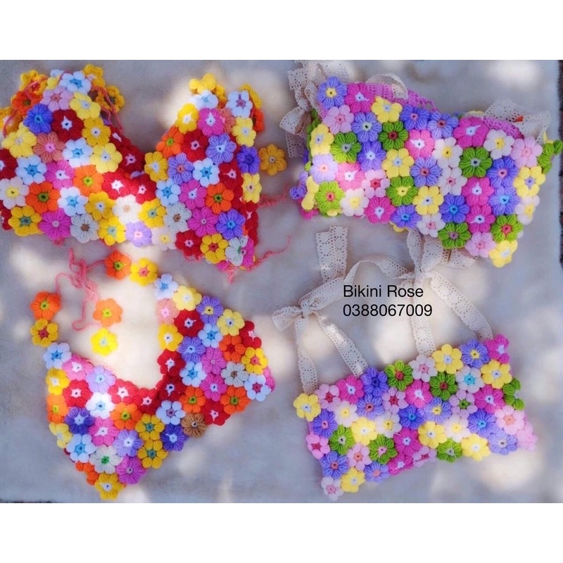ÁO LEN MÓC GHÉP HOA NHIỀU MÀU, CÓ ÁO XOÀI