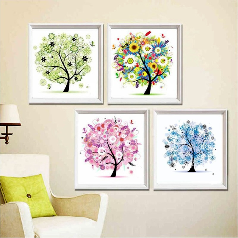 Bộ Tranh Đính Đá 5d Họa Tiết Cây Bốn Mùa Đẹp Mắt Diy