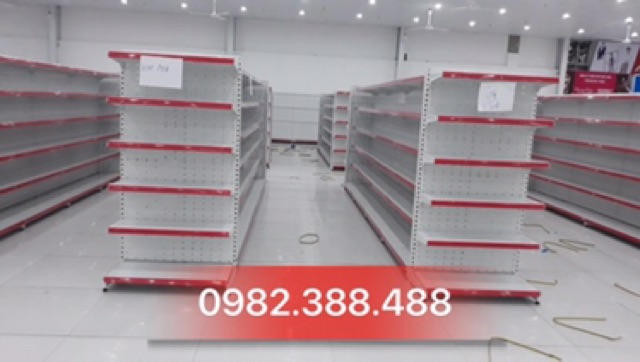 Kệ để hàng 2 mặt lưng tôn đục lỗ ( Cao 1m5 dài 1m2 )