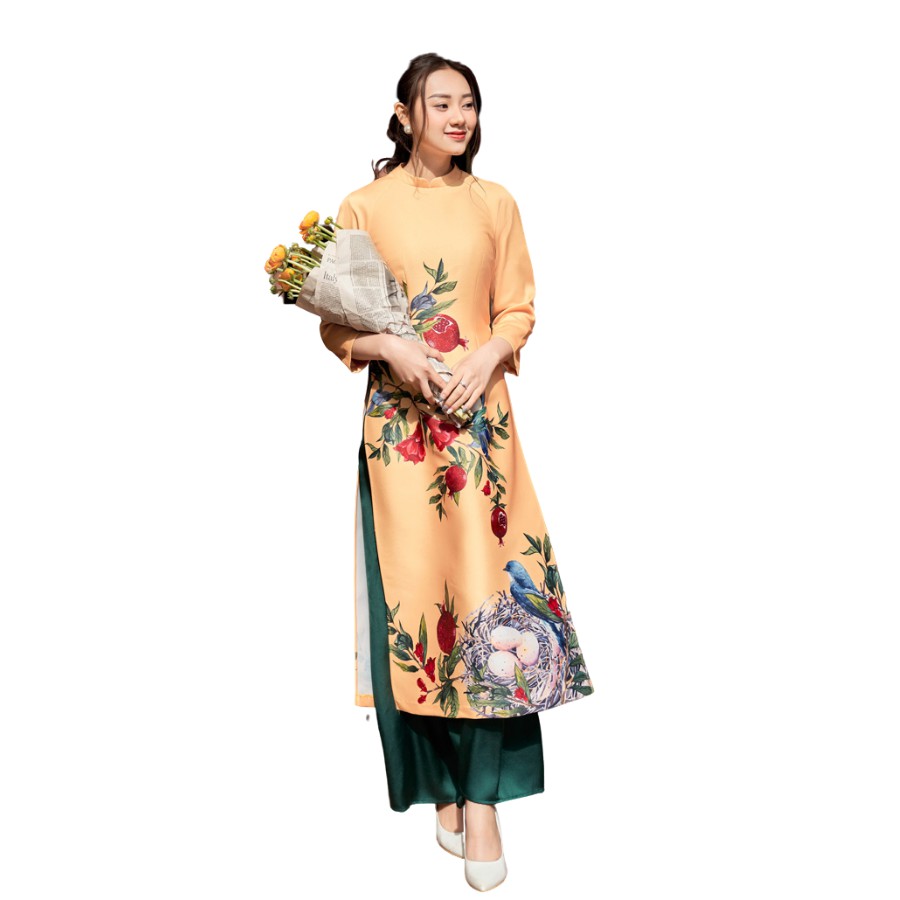Áo Dài In Cành Lựu Đỏ SYO AD003