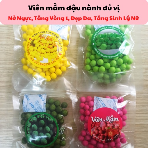 Viên Mầm Đậu Nành Nguyên Xơ Mix Đủ Vị Matcha Collagen Khoai Môn Dâu Tây Việt Quất Tảo - 100g - Túi Zip Handmade
