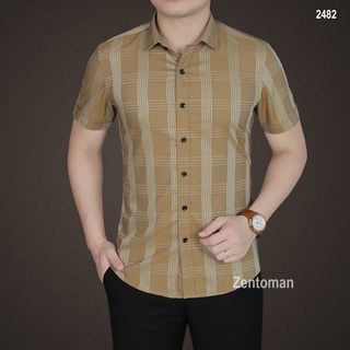 Áo sơ mi nam ngắn tay ZENTOMAN bamboo sợi tre mềm mịn, không nhăn kẻ sọc 3 màu