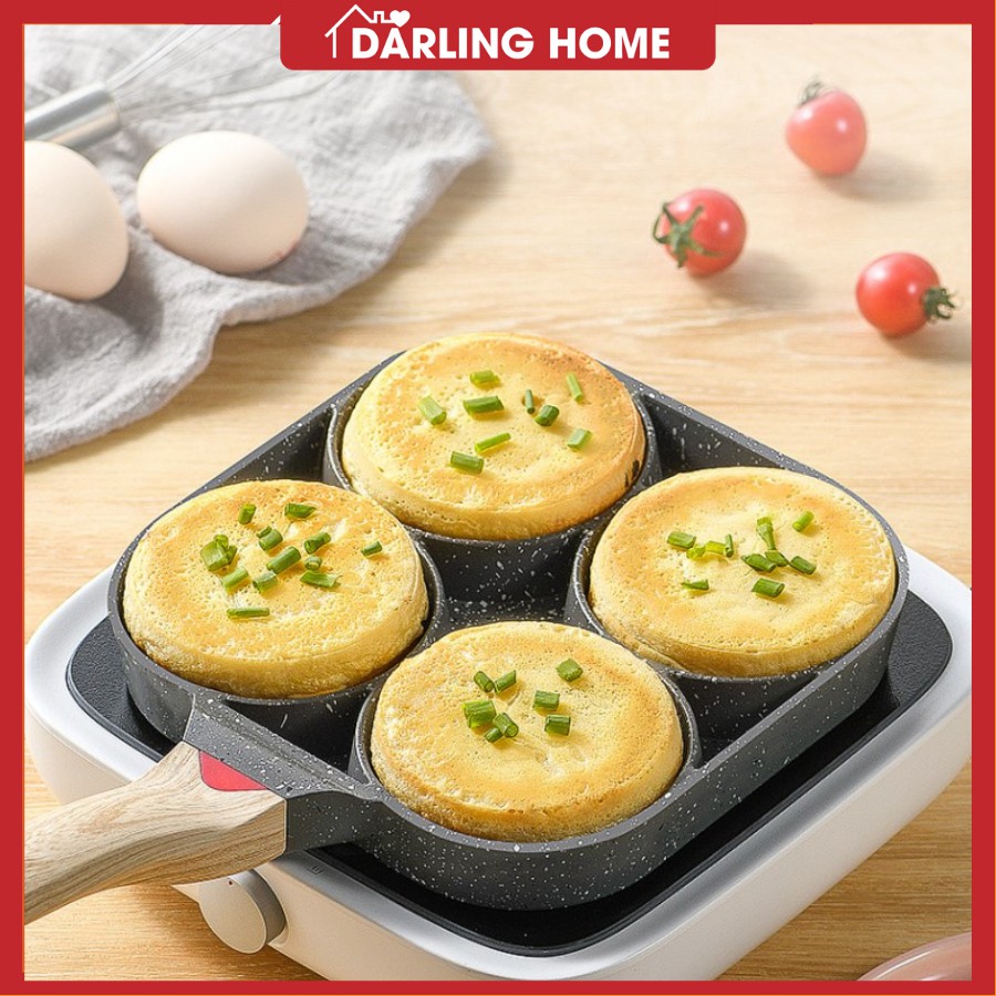 Chảo Chiên Trứng 4 Ngăn, Chống Dính Vân Đá Dùng Được Cho Bếp Từ Darling Home