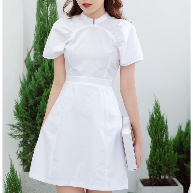 Đầm cổ trụ tay phồng Elly clothing