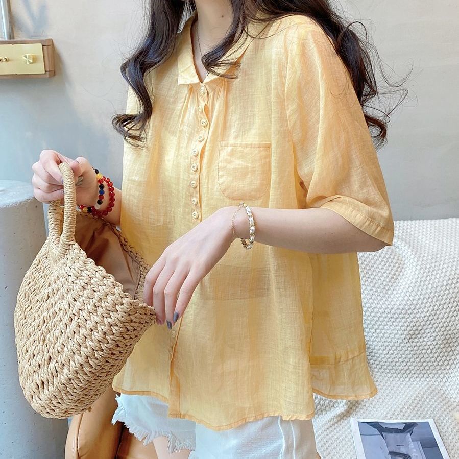 Áo Sơ Mi Dáng Rộng Nhiều Nút Ngọt Ngào Mùa Hè Hàn Quốc Cho Nữ