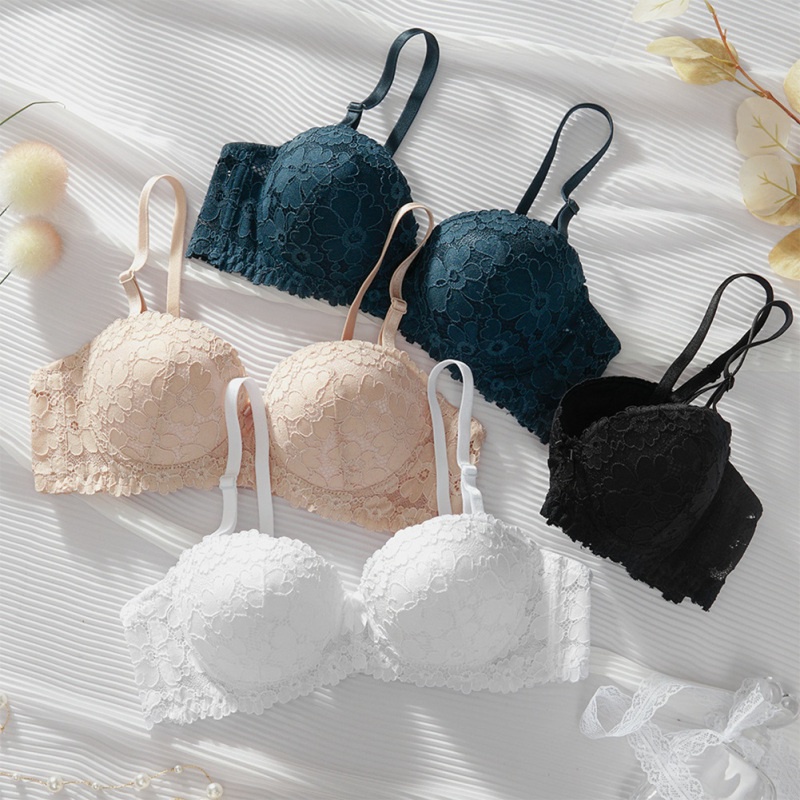 Áo Lót Cúp Nửa Ngực Phối Ren Màu Xanh Lá Kiểu Pháp Dễ Thương Cho Bạn Gái