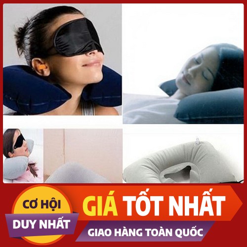 [Giá Sập Sàn] Gối hơi du lịch kèm bịt mắt, bịt tai Hàng cao cấp