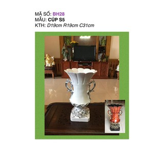 Bình cắm hoa Composite dáng cúp chân vuông S5 cao 31cm (cắm lông công, hoa lụa...)💯BAO BỂ VỠ💯
