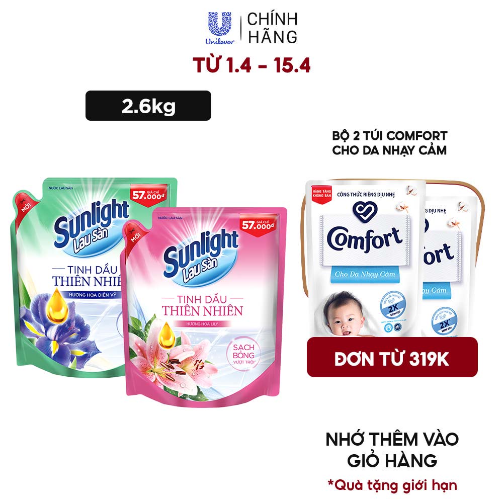 Nước lau sàn Sunlight thiên nhiên 2.6kg (Túi)