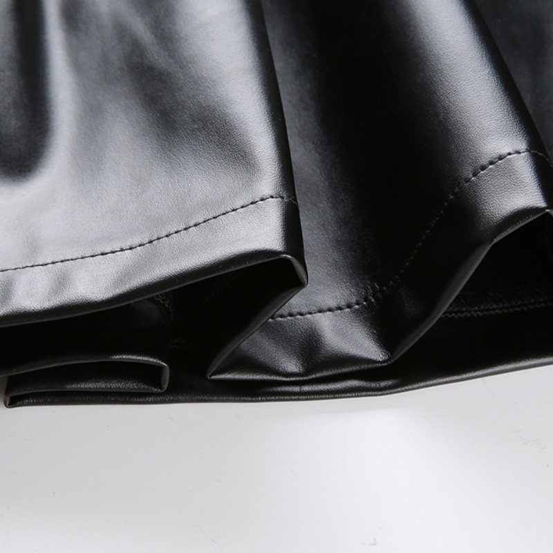 Chân Váy Da Lưng Cao Xếp Ly Cột Dây Trước Sau Phong Cách Gothic Punk Cho Nữ