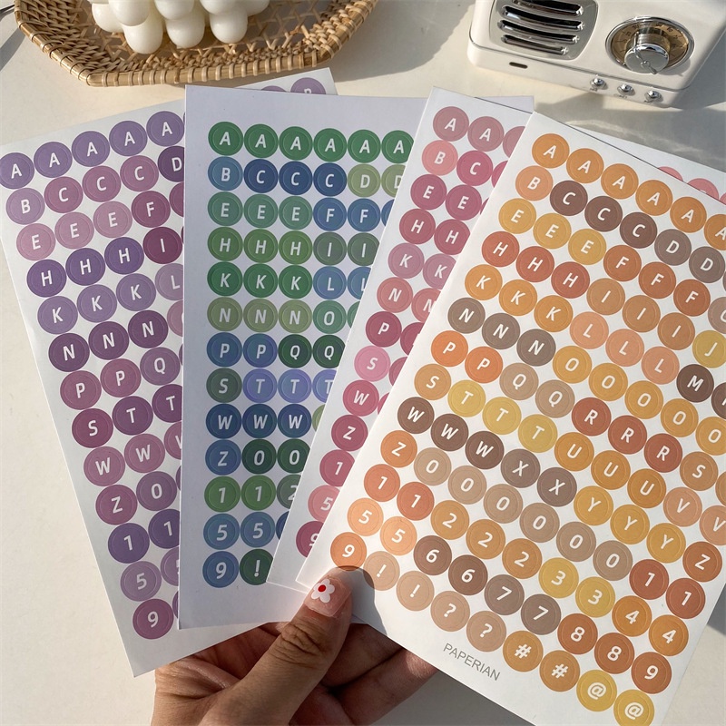 Zanmo tấm hình dán sticker trang trí sổ tay chữ cái con số màu pastel