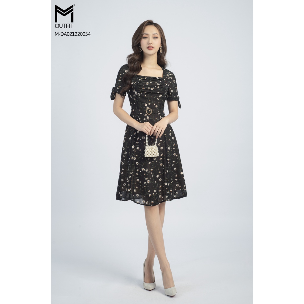 Đầm xòe voan cổ chữ U tay buộc nơ MMOutfit M-DA021220054