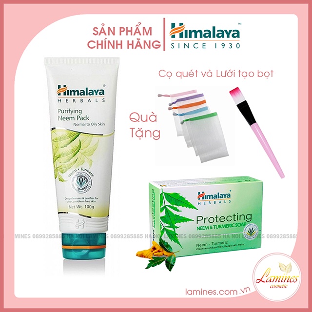 Combo Mặt Nạ Đất Sét Lá Neem Và Xà Phòng Neem Sạch Da, Mụn - Himalaya Neem Face Pack 100ml + Neem Soap 75g