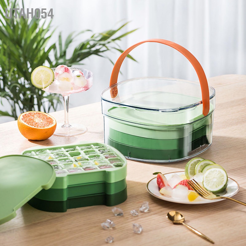 [Hàng Sẵn] Khay Đá - Khay làm đá với Thùng Tay cầm 3 Tầng dung tích lớn cho gia đình【Utah054】