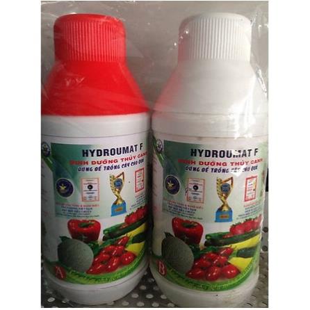 Cặp dung dịch dinh dưỡng thủy canh Hydroumat F cho rau ăn lá hoặc loại ăn củ quả. 01 Bộ 1lit gồm 2 chai mỗi chai 500ml