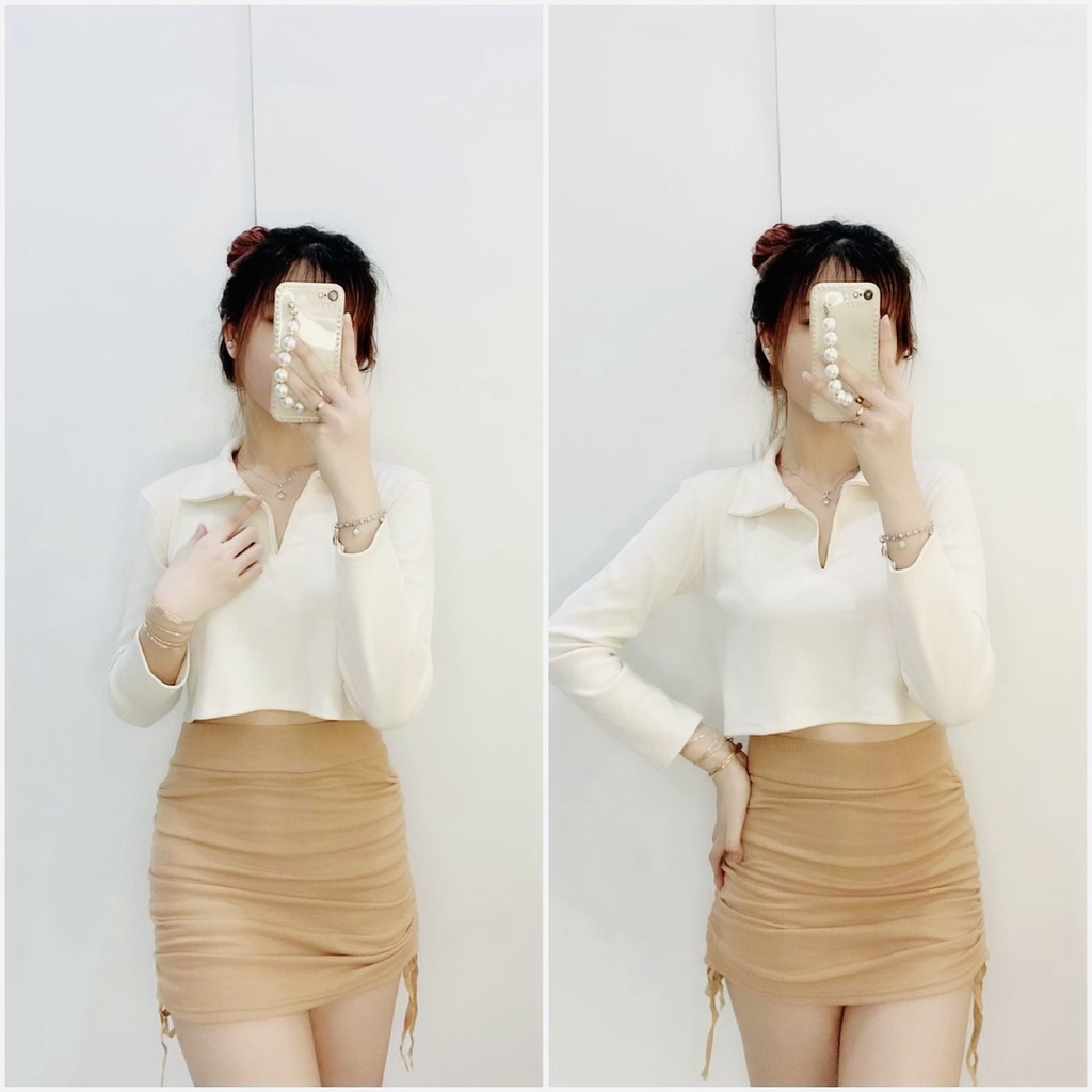 Áo Croptop Dài Tay Khoét Ngực Cổ V 301 Thời Trang Sành Điệu Style Trẻ Trung Năng Động - Hazo