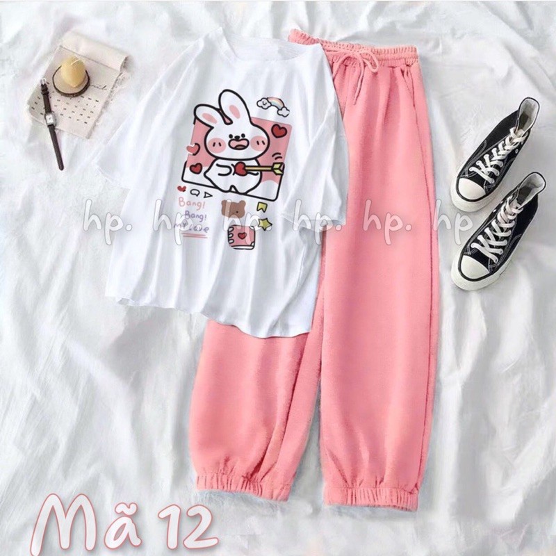 Sét áo in hình + quần bom hồng TH6