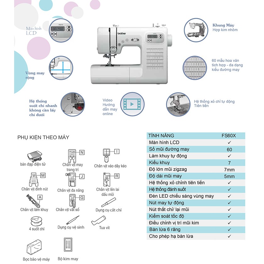 Máy May Điện Tử Brother FS60X Model Mới 2020 "TẶNG KÈM VALI ĐỰNG MÁY"