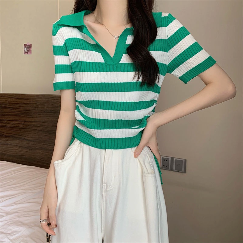 Áo Thun polo Dệt Kim Ngắn Tay Thời Trang Trẻ Trung