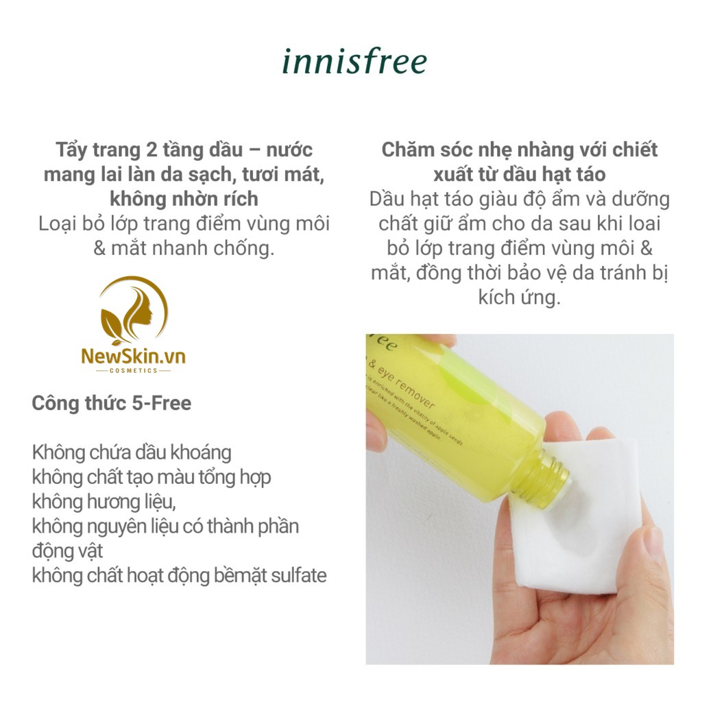 Dầu Tẩy Trang Mắt và Môi Innisfree Apple Seed Lip &amp; Eye Makeup Remover 100ml