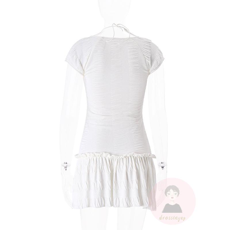 Đầm Ngắn Tay Ngắn Ôm Dáng Phối Dây Rút Thời Trang Mùa Hè Cho Nữ